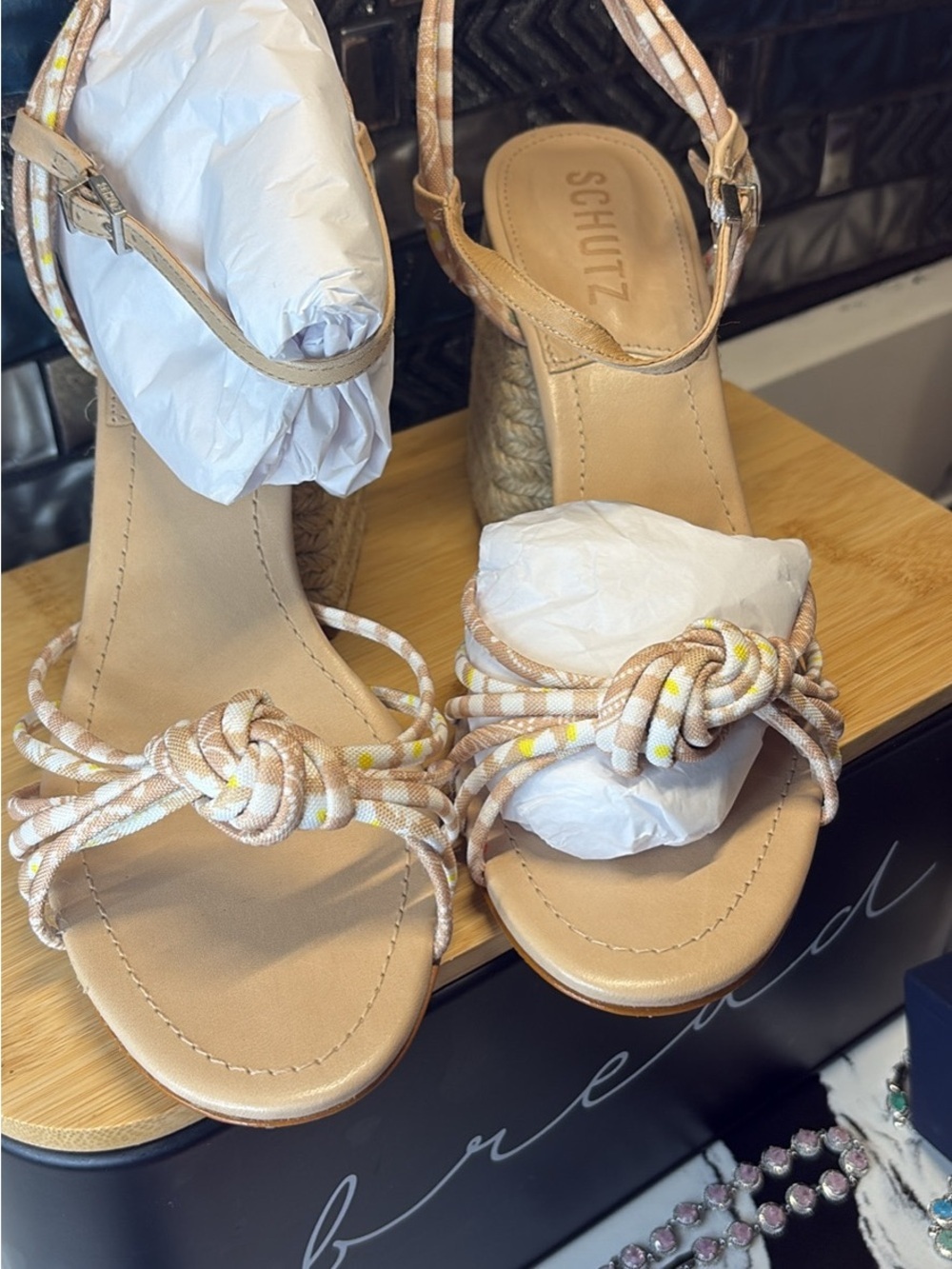SCHUTZ Beige Braided Rope Wedge Sandals